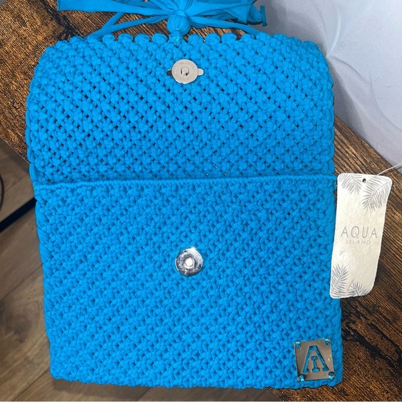 AQUA Handwoven Crochet Clutch Bag with Tassel – Vibrant Blue – NWT - Picture 3 of 4